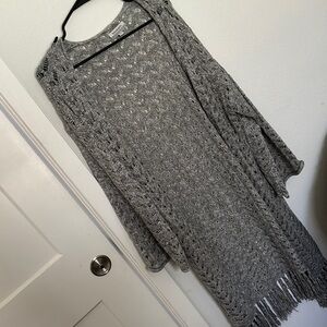 Cost Plus World Market Gray Textured Cardigan with Fringe